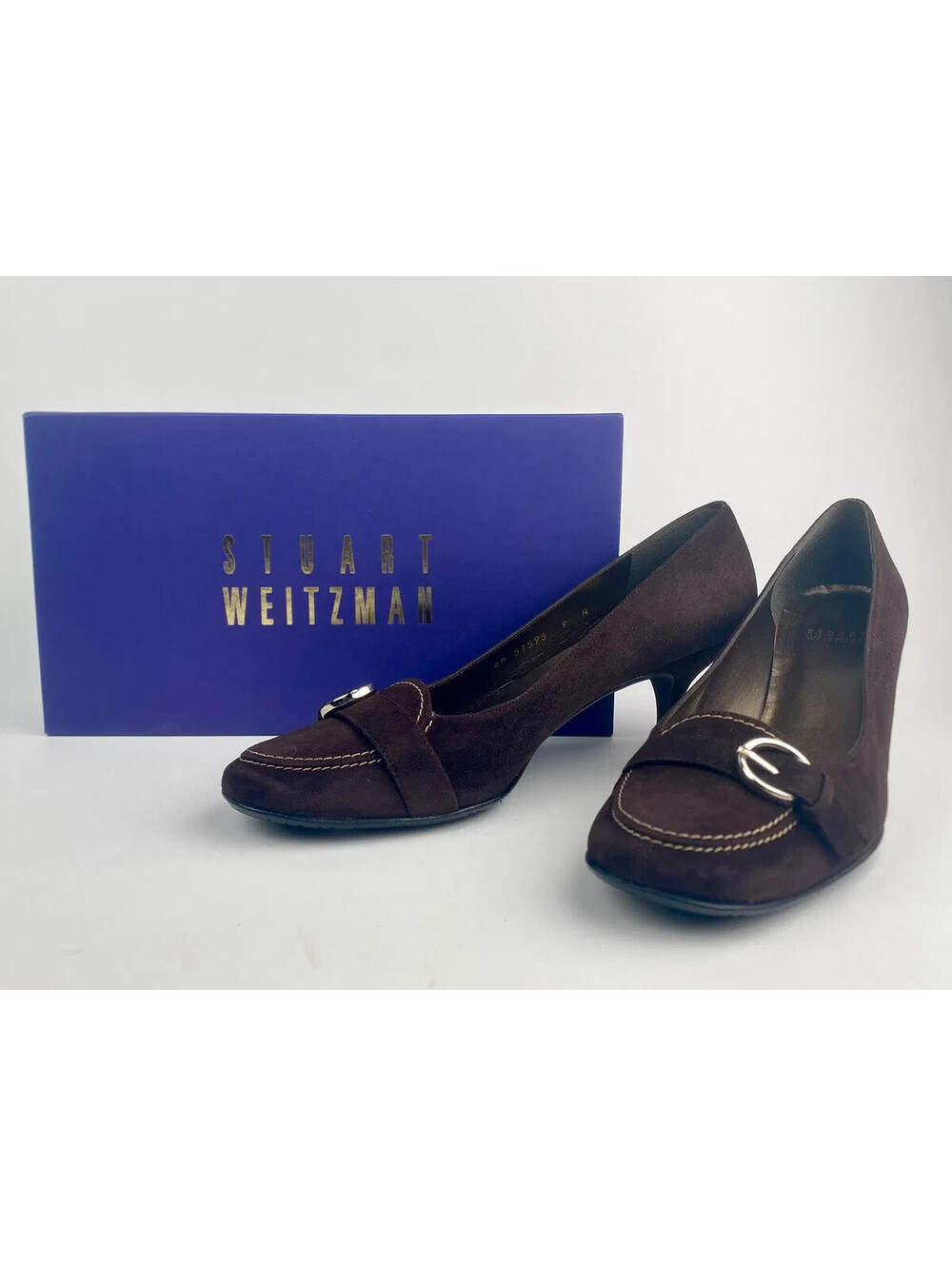 Stuart Weitzman Brown Suede Horsebit Pumps 9n Kitten Heel Italy